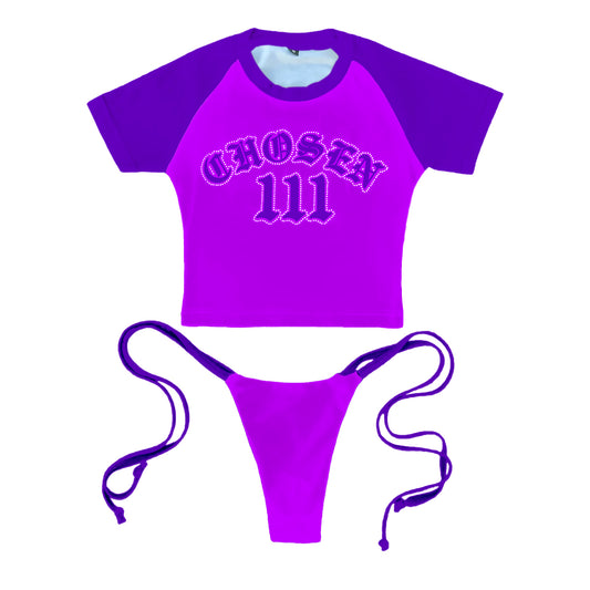 Rhinestone Baby Tee Bikini - Purple